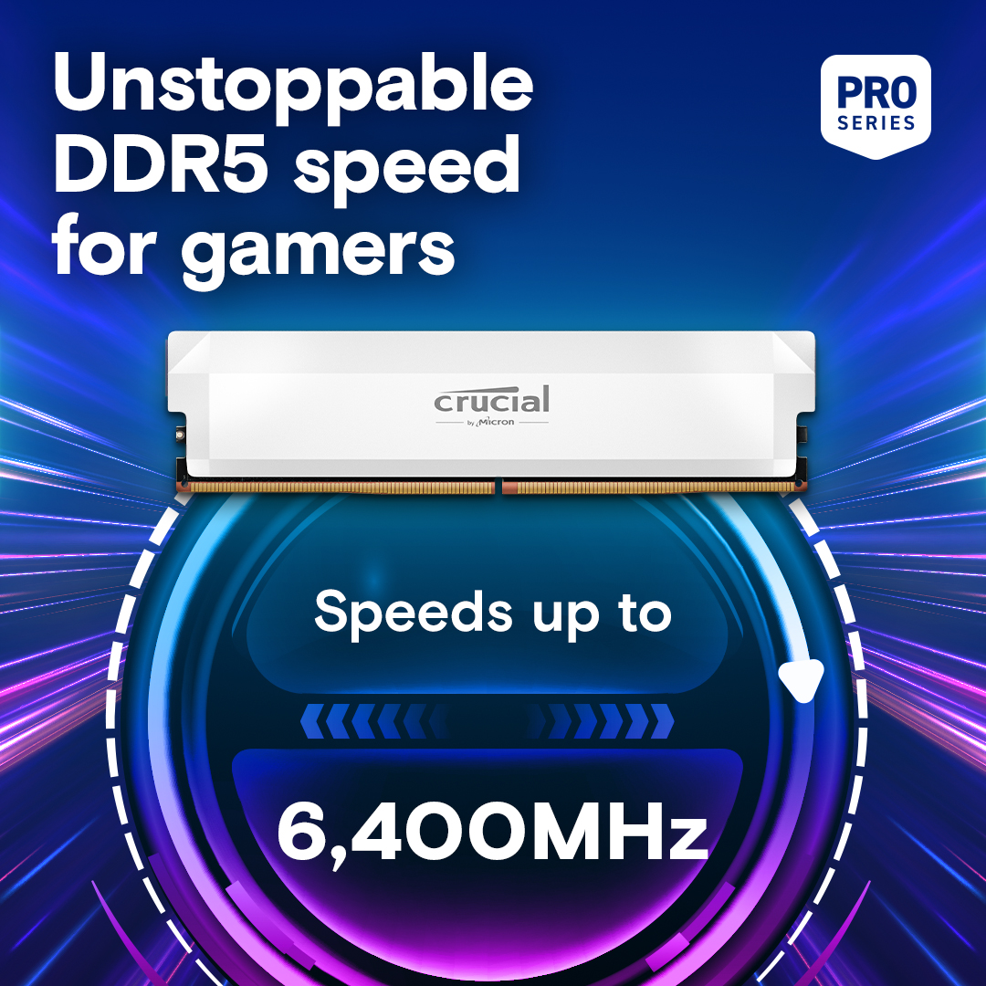 Crucial Pro DDR5-6400 64GB Kit (32GBx2) UDIMM: OC Gaming Memory White- view 2